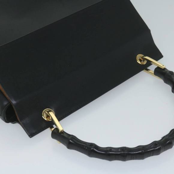 GUCCI Bamboo Hand Bag Leather Black 001 3444 1887 Auth 61693 - Picture 6 of 16
